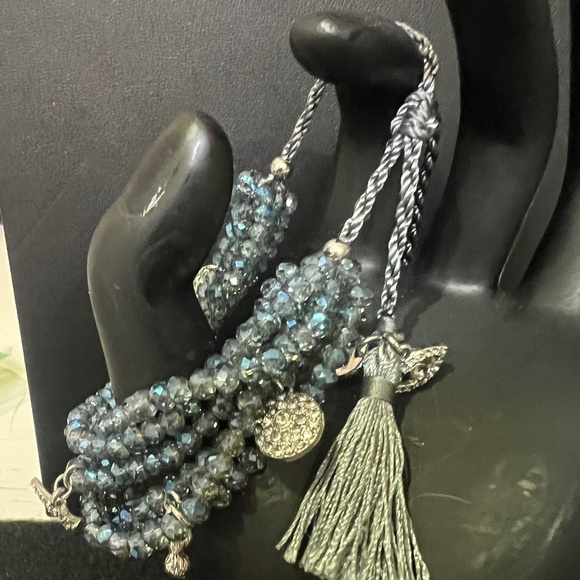 Marlyn Schiff Multi Strand Blue Crystal Pave Charm Bracelet + Earrings - Picture 6 of 9